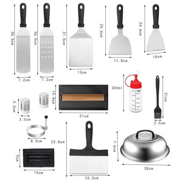Ustensile pentru Gratar, , Set din 17 Ustensile pentru Gratar cu Preparare de tip Plita, Ustensile din Otel Inoxidabil cu Manere din Plastic PP, cu Geanta, Negru - imagine 2