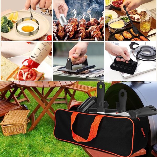 Ustensile pentru Gratar, , Set din 17 Ustensile pentru Gratar cu Preparare de tip Plita, Ustensile din Otel Inoxidabil cu Manere din Plastic PP, cu Geanta, Negru - imagine 3