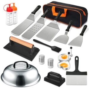 Ustensile pentru Gratar, , Set din 17 Ustensile pentru Gratar cu Preparare de tip Plita, Ustensile din Otel Inoxidabil cu Manere din Plastic PP, cu Geanta, Negru