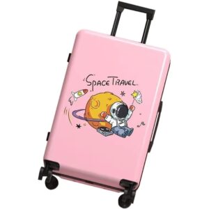 Troler de Calatorie, , 56 x 35 x 22 cm, 4 Roti, Maner Reglabil, din ABS, cu Fermoar, Blocare cu Cod, Impermeabil, Model Astronaut, Roz