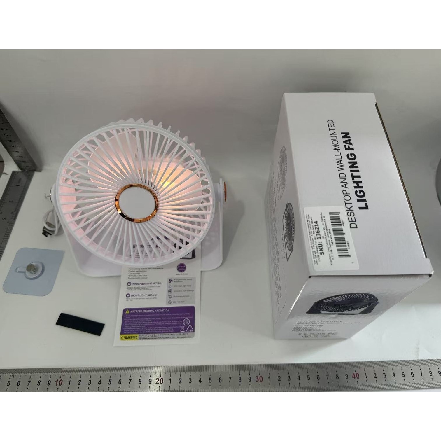 Ventilator 2in1, , de Masa/de Perete, Incarcare USB, 3.7 V, 4.5 W, 1200 mAh, 17.5 x 17 x 7.6 cm, Alb - imagine 4