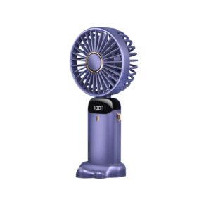 Ventilator Ultra Portabil cu Aromaterapie, , 3 in 1, de Mana, de Birou, de Gat, 5 Trepte de Viteza, Incarcare USB, Autonomie 12h, Pliabil, cu Ecran LCD, Mov