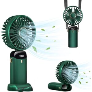 Ventilator Ultra Portabil cu Aromaterapie, , 3 in 1, de Mana, de Birou, de Gat, 5 Trepte de Viteza, Incarcare USB, Autonomie 12h, Pliabil, cu Ecran LCD, Verde