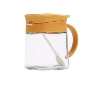 Recipient Condimente, , din Stilca, 180 ml, cu Maner si Lingurita, 11.3 x 8.2 cm, Capac Ondulat, Galben