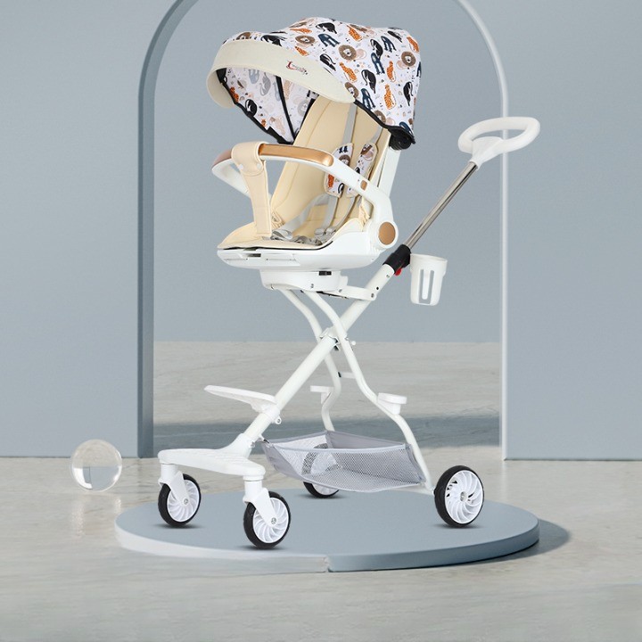 Carucior Sport  3in1, 6-36 Luni, Reversibil, Pliabil, Tavita pentru Masa, Pozitie de Somn, Centura de Siguranta, Roti 360, Suport Pahar, Copertina pentru Soare, 32x63x95cm, Crem Model Jungla - imagine 2