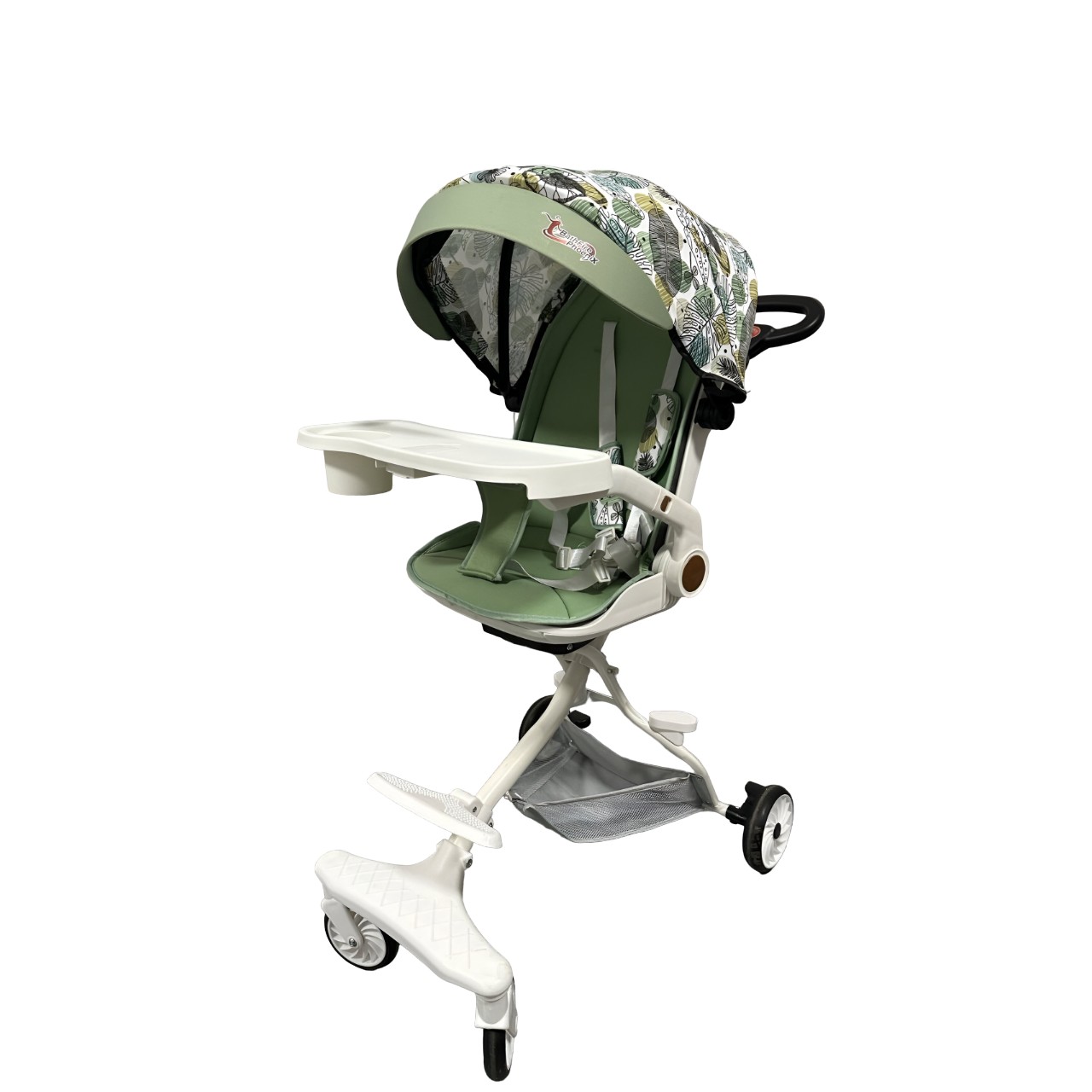 Carucior Sport  3in1, 6-36 Luni, Reversibil, Pliabil, Tavita pentru Masa, Pozitie de Somn, Centura de Siguranta, Roti 360, Suport Pahar, Copertina pentru Soare, 32x63x95cm, Verde Model Frunze