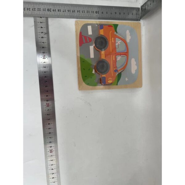 Puzzle Montessori din Lemn pentru Copii, , 3D, 0-3 Ani, Model Masina, Educativ, Intuitiv, Creativ, 5 Piese, 15x15x0.5 cm, Multicolor - imagine 2