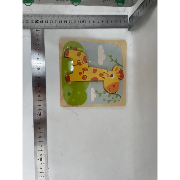 Puzzle Montessori din Lemn pentru Copii, , 3D, 0-3 Ani, Model Girafa, Educativ, Intuitiv, Creativ, 4 Piese, 15x15x0.5 cm, Multicolor - imagine 2