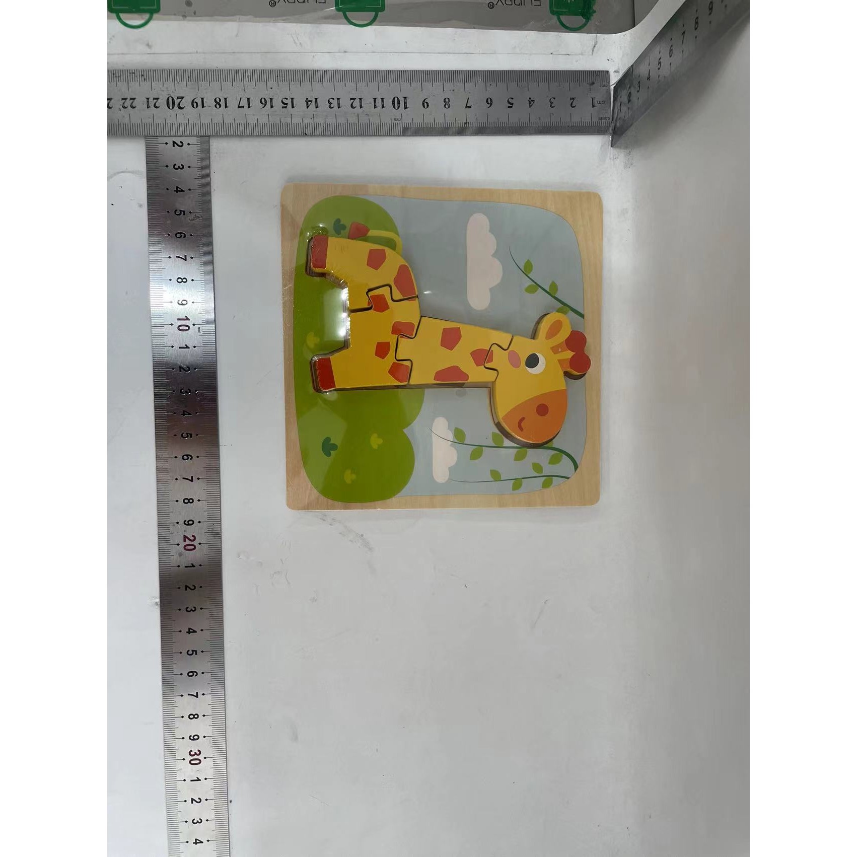 Puzzle Montessori din Lemn pentru Copii, , 3D, 0-3 Ani, Model Girafa, Educativ, Intuitiv, Creativ, 4 Piese, 15x15x0.5 cm, Multicolor - imagine 2