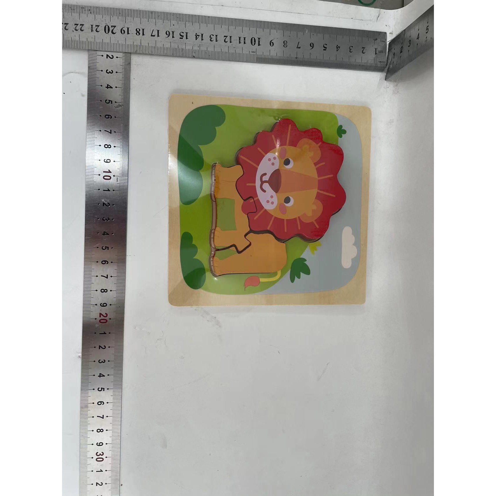 Puzzle Montessori din Lemn pentru Copii, , 3D, 0-3 Ani, Model Leu, Educativ, Intuitiv, Creativ, 3 Piese, 15x15x0.5 cm, Multicolor - imagine 2