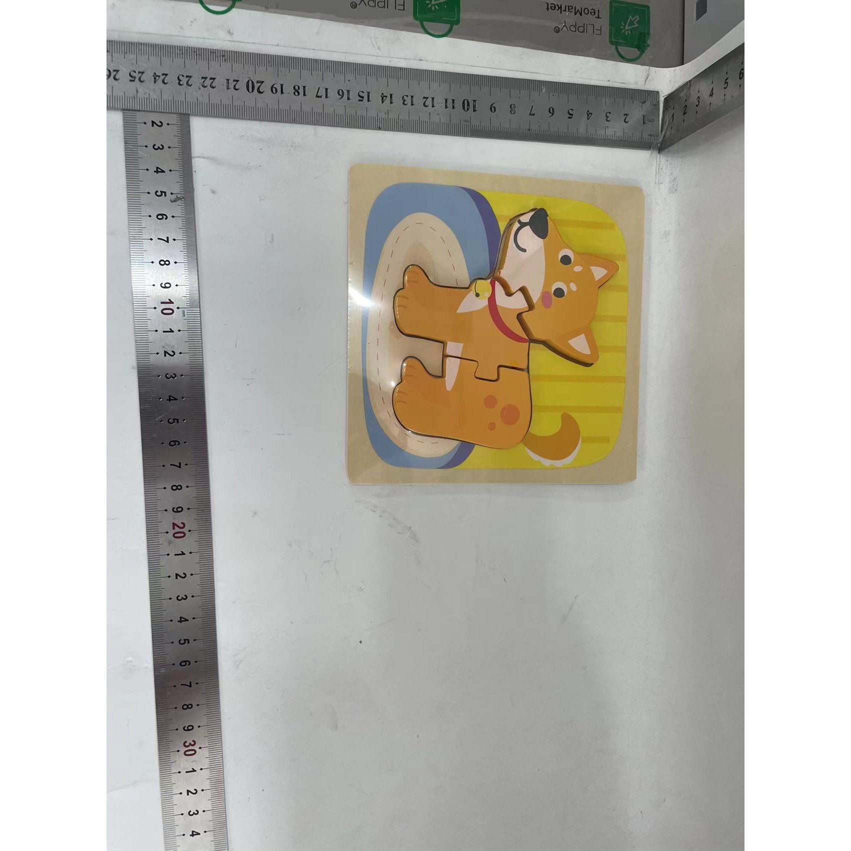 Puzzle Montessori din Lemn pentru Copii, , 3D, 0-3 Ani, Model Catel, Educativ, Intuitiv, Creativ, 3 Piese, 15x15x0.5 cm, Multicolor - imagine 2
