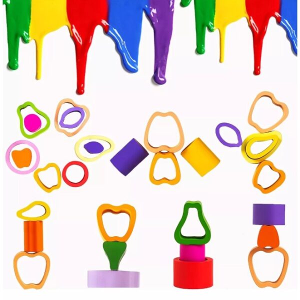 Jucarie Montessori din Lemn, , Tip Puzzle, cu 5 Forme Asimetrice, 15 Piese, Model Fructe, Educativa, Interactiva, Creativa, Materiale Non Toxice, +2 Ani, 29x6.5 cm, Multicolor - imagine 3