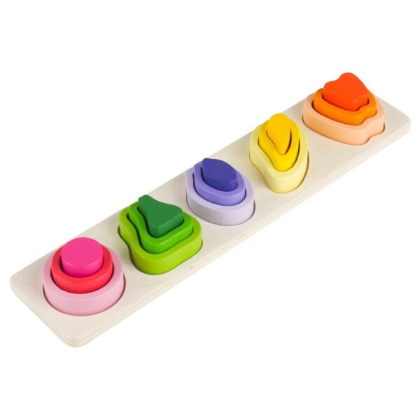 Jucarie Montessori din Lemn, , Tip Puzzle, cu 5 Forme Asimetrice, 15 Piese, Model Fructe, Educativa, Interactiva, Creativa, Materiale Non Toxice, +2 Ani, 29x6.5 cm, Multicolor