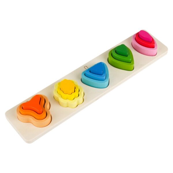 Jucarie Montessori din Lemn, , Tip Puzzle, cu 5 Forme Asimetrice, 15 Piese, Educativa, Interactiva, Creativa, Model Copaci, Materiale Non Toxice, +2 Ani, 29x6.5 cm, Multicolor