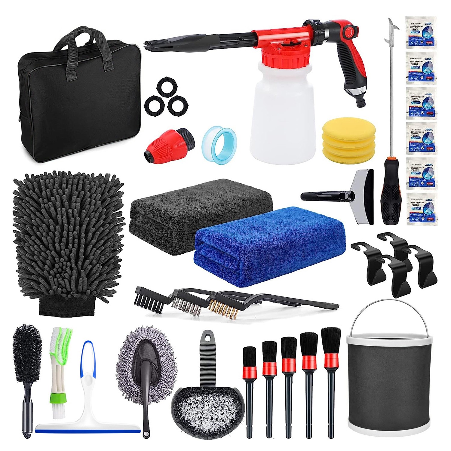 Accesorii pentru Curatare Auto, Flippy, Set 35 bucati, Accesorii pentru Detailing Auto, Accesorii pentru Curatare Auto in Interior si Exterior, Multicolor