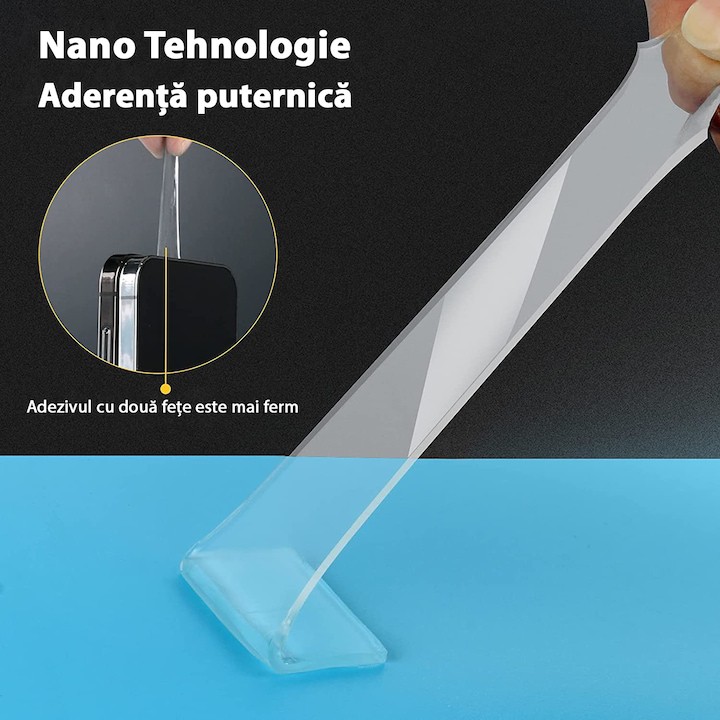 Banda Dublu Adeziva, Flippy, Transparenta, Rezistenta la Apa, Reutilizabila, Tehnologie Nano, 50mm x 1mm x 2m, Fara Urme - imagine 2