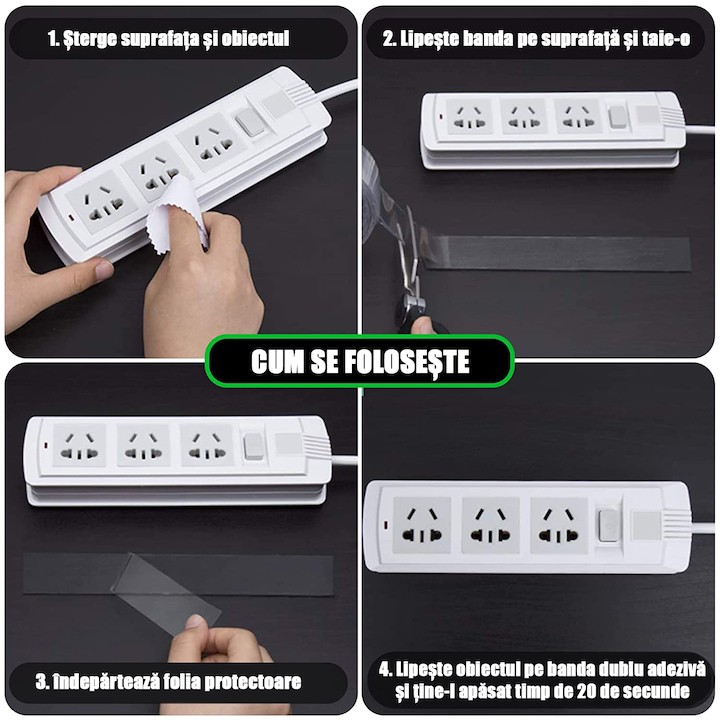 Banda Dublu Adeziva, Flippy, Transparenta, Rezistenta la Apa, Reutilizabila, Tehnologie Nano, 50mm x 1mm x 2m, Fara Urme - imagine 3