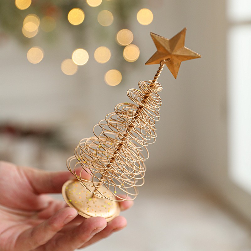 Brad de Craciun Ornament, Flippy, Decoratiune Brad micut din Metal, inaltime 16 x 6.5 x6.5 cm, Ornament de Craciun, Auriu - imagine 3
