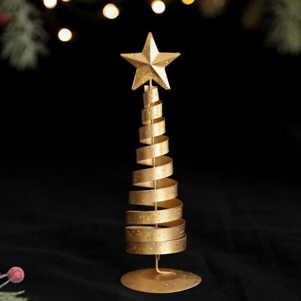 Brad de Craciun Ornament, Flippy, Decoratiune Brad micut din Metal, inaltime 20 x 6.5 x6.5 cm, Ornament de Craciun, Auriu - imagine 3