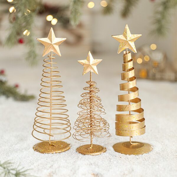 Brad de Craciun Ornament, Flippy, Decoratiune Brad micut din Metal, inaltime 20 x 6.5 x6.5 cm, Ornament de Craciun, Auriu - imagine 4