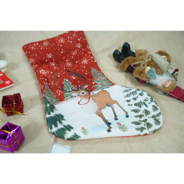 Ciorap Cadouri, culoare rosie, imprimeu ren, marimea 15x30 cm, Flippy - imagine 2