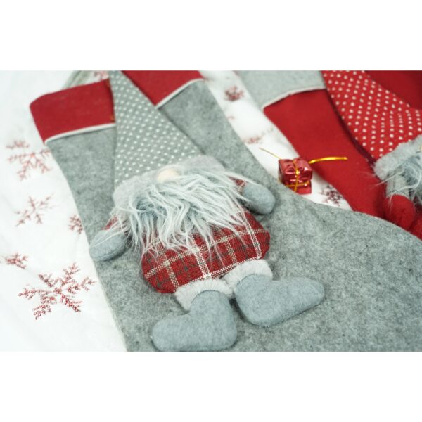 Ciorap Cadouri, Flippy,cu model Mos Craciun,gri, marimea 20x40 cm, textil, interior - imagine 3