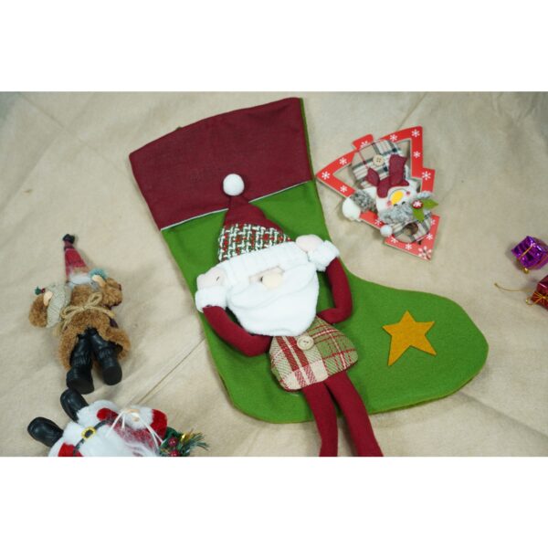 Ciorap Cadouri, Flippy,cu model Mos Craciun,verde, marimea 20x40 cm, textil, interior - imagine 3