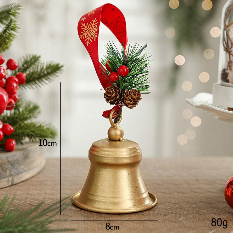 Clopot decorativ pentru Brad Craciun, Flippy, Clopot din Metal cu Funda si Crenguta de Brad pentru Decoratiune de Craciun, 10 x 8 x 8 cm, Auriu - imagine 2