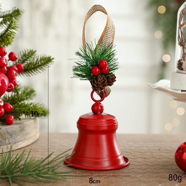 Clopot decorativ pentru Brad Craciun, Flippy, Clopot din Metal cu Funda si Crenguta de Brad pentru Decoratiune de Craciun, 10 x 8 x 8 cm, Rosu - imagine 2