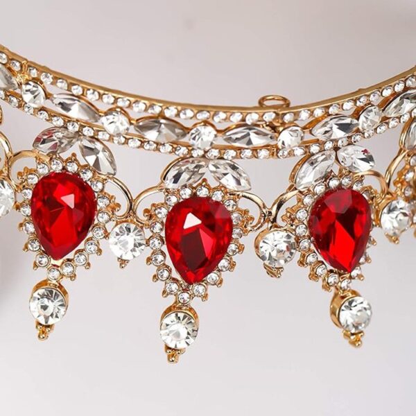 Diadema, Flippy, din Aliaj, cu Cristale, Accesoriu Par, Aniversare, Nunta, Petrecere, 15 x 5.3 x 12.5 cm, Rosu/Alb - imagine 4
