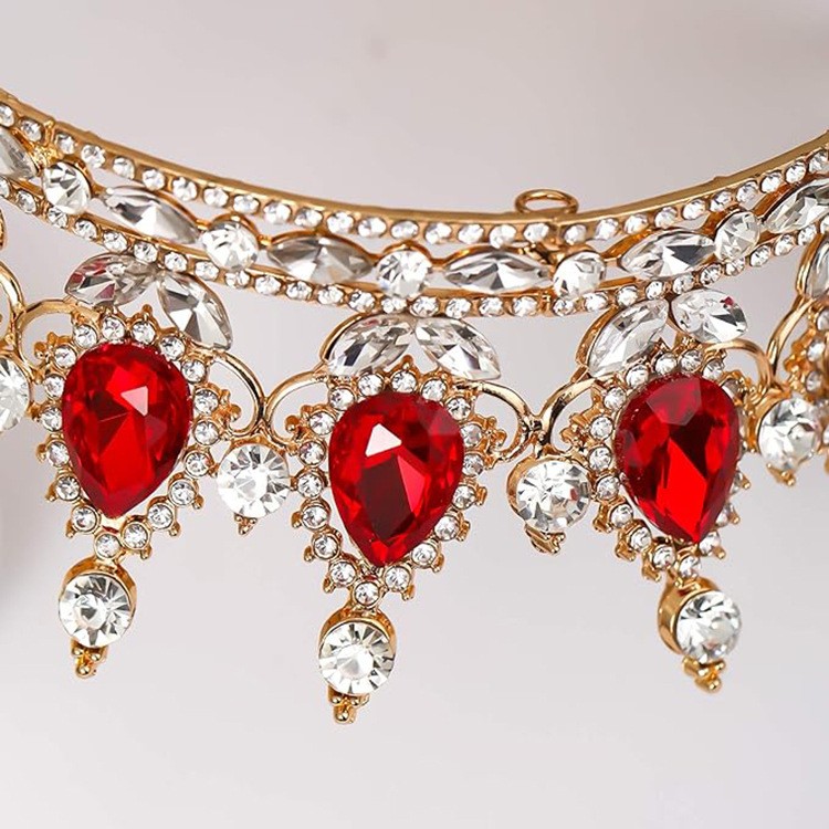Diadema, Flippy, din Aliaj, cu Cristale, Accesoriu Par, Aniversare, Nunta, Petrecere, 15 x 5.3 x 12.5 cm, Rosu/Alb - imagine 4
