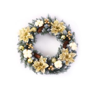 Coronita pentru Craciun Flippy, 50 cm, din brad artificial, decorata cu conuri, globulete, flori, Multicolor