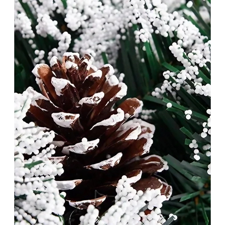 Coronita pentru Craciun Flippy, diametru 40 cm, din brad artificial, decorata cu conuri si merisoare, inzapezit, Verde/Alb - imagine 3