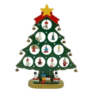 Decoratiune Craciun, Brad, Verde, 10 cavitati cu ornamente, 20.5 cm x 28 cm, Lemn, Flippy