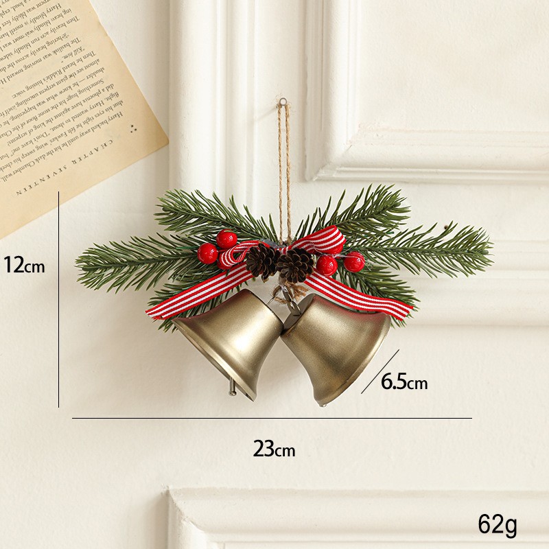 Decoratiune de Craciun pentru Brad, Flippy, Model 2 Clopotei de Craciun cu Crenguta de Brad, Decoratiune pentru Interior de Craciun, Albastru fier - imagine 2