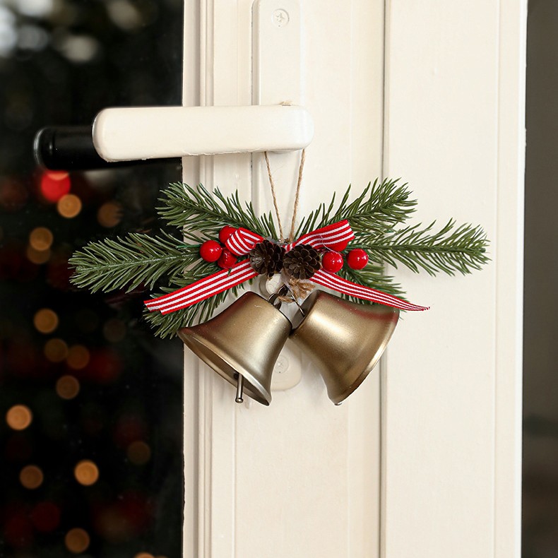 Decoratiune de Craciun pentru Brad, Flippy, Model 2 Clopotei de Craciun cu Crenguta de Brad, Decoratiune pentru Interior de Craciun, Albastru fier - imagine 4