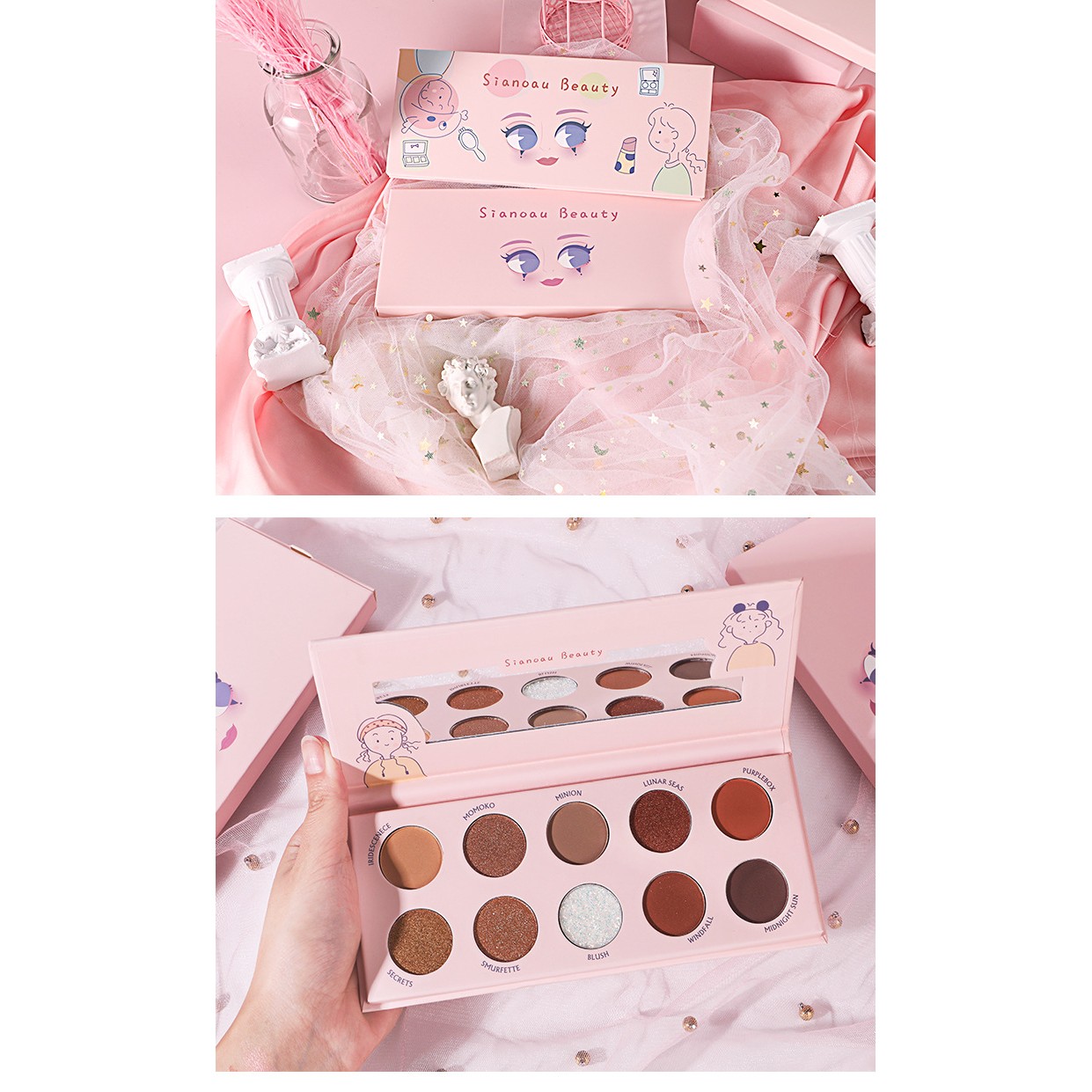 Paleta de farduri Sianoau cu 10 de culori pigmentate,  Flippy - imagine 3
