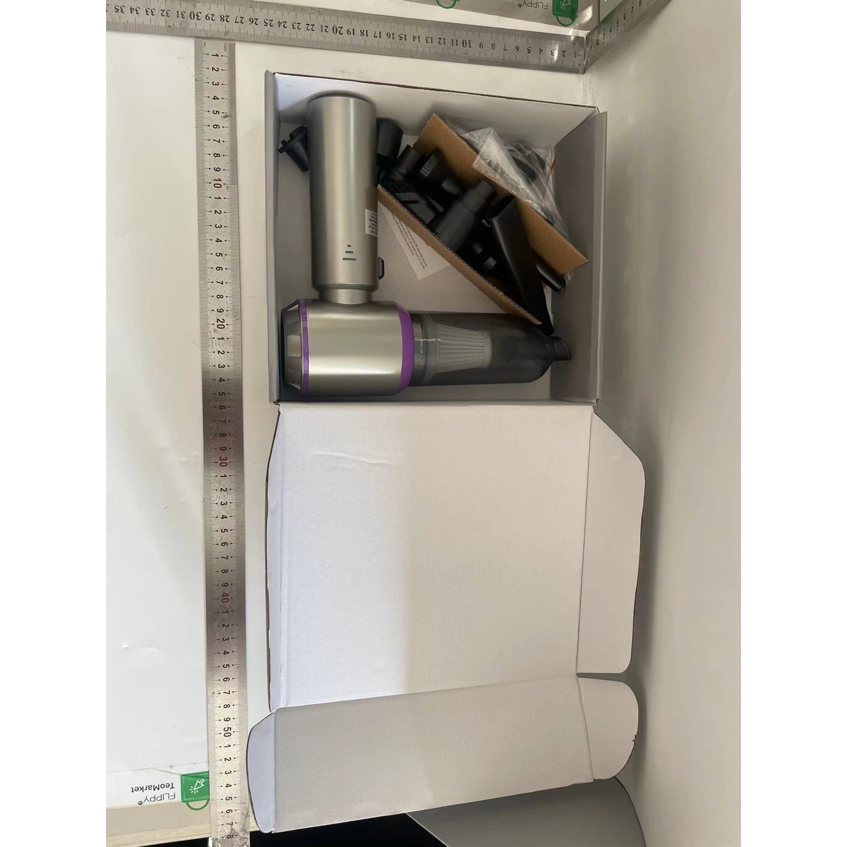 Aspirator Portabil Auto, Flippy, pentru Casa si Masina, 3 Viteze, Incarcator Tip-C cu Incarcare Rapida, Tub Prelungitor, 2000mAh, 7 Capete de Aspirare si Suflare, 21x20x6.5 cm, Argintiu Mov - imagine 2