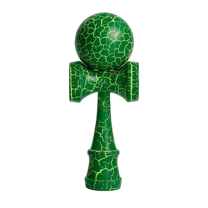 Kendama Crack, Flippy, din Lemn, 18 cm, +14 Ani, Diametru Bila 6 cm, Model Crapat, Verde