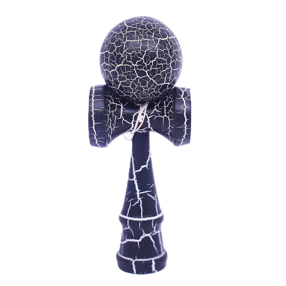 Kendama Crack, Flippy, din Lemn, 18 cm, +14 Ani, Diametru Bila 6 cm, Model Crapat, Albastru