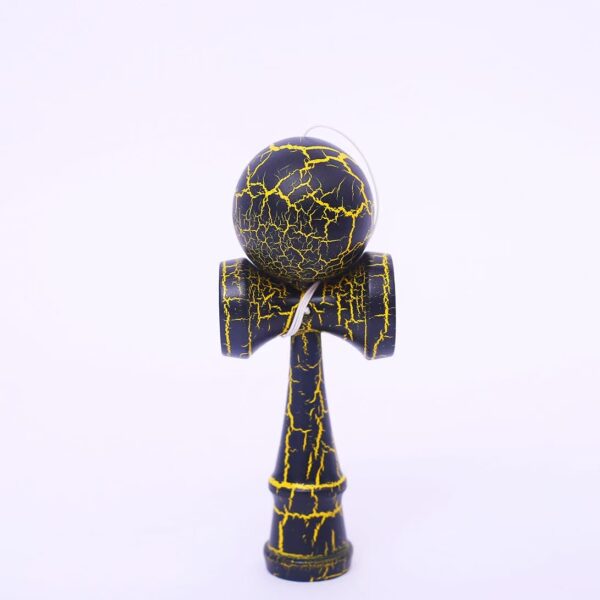 Jucarie Kendama X Originala, Profesionala, Flippy, Kendama Cracked, din Lemn â€“ 18 cm, Joc Interactiv de Indemanare pentru Copii si Adulti, Crack Negru/Galben