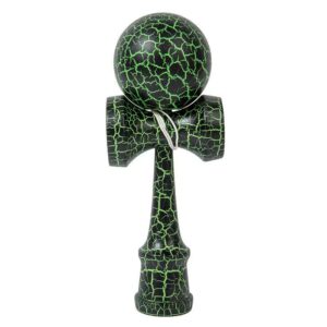 Jucarie Kendama X Originala, Profesionala, Flippy, Kendama Cracked, din Lemn â€“ 18 cm, Joc Interactiv de Indemanare pentru Copii si Adulti, Crack Negru/Verde