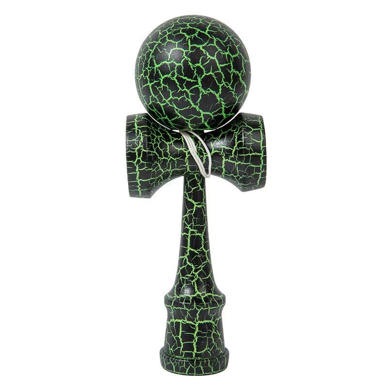 Jucarie Kendama X Originala, Profesionala, Flippy, Kendama Cracked, din Lemn – 18 cm, Joc Interactiv de Indemanare pentru Copii si Adulti, Crack Negru/Verde