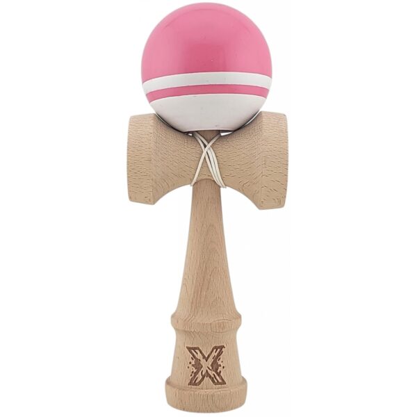 Jucarie Kendama X Originala, Profesionala, Flippy, Super Sticky din Lemn, 18 cm, pentru Copii si Adulti, Roz/Alb
