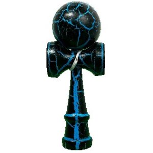 Jucarie Kendama Profesionala, Flippy, Kendama Cracked, din Lemn â€“ 18 cm, Joc Interactiv de Indemanare pentru copii si adulti, Negru Albastru