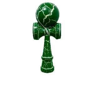 Jucarie Kendama Profesionala, Flippy, Kendama Cracked, din Lemn â€“ 18 cm, Joc Interactiv de Indemanare pentru copii si adulti, Verde Alb