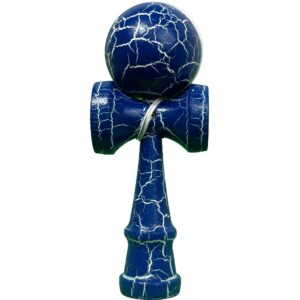 Jucarie Kendama Profesionala, Flippy, Kendama Cracked, din Lemn â€“ 18 cm, Joc Interactiv de Indemanare pentru copii si adulti, Albastru inchis