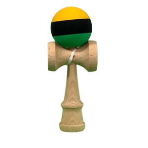 Kendama X Originala, Profesionala, Flippy, din Lemn, Rubber Grip, 18 cm, Galben/Negru/Verde