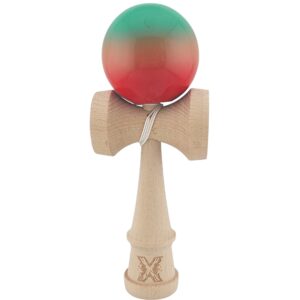Kendama X Originala, Profesionala, Flippy, Super Sticky din Lemn, 18 cm, Gradient Rosu/Verde