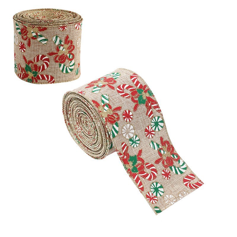Panglica Decorativa pentru Craciun, Flippy, Ornament pentru Brad de Craciun, Pretreceri, Panglica cu Design Acadele de Craciun, 200 x 6.3 cm, Khaki  - imagine 2